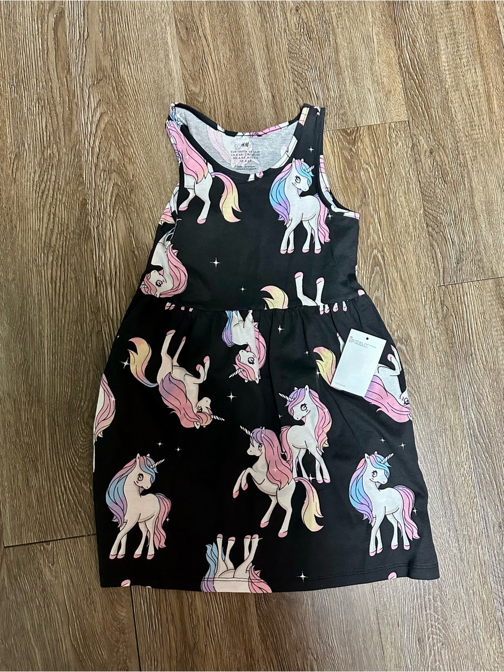 H&M kids 4-6 Black Tank Dress with Pastel Unicorn Print